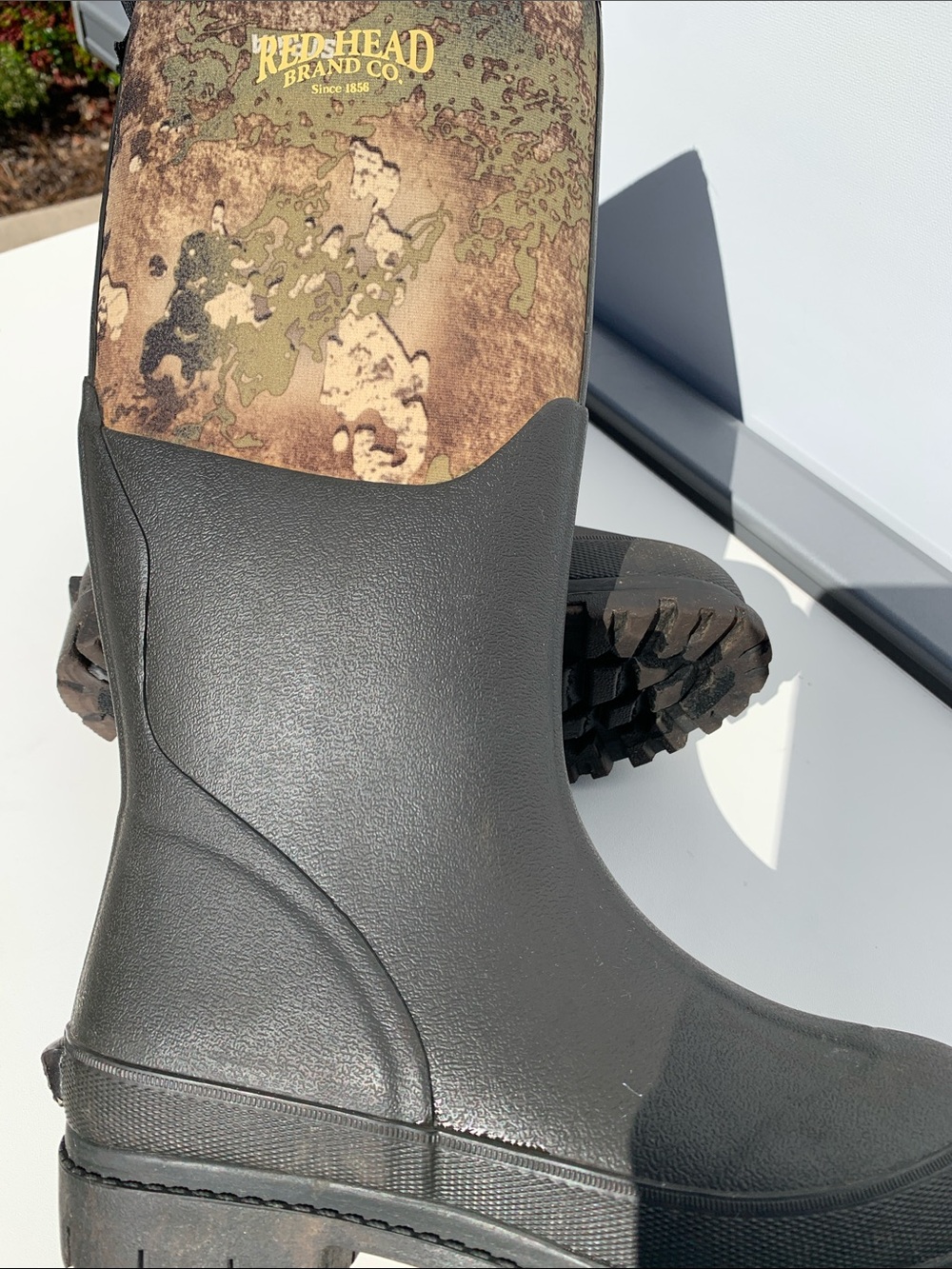RedHead Tall Waterproof Camo Rain Boots - Black and Olive Youth 4 hunting boots